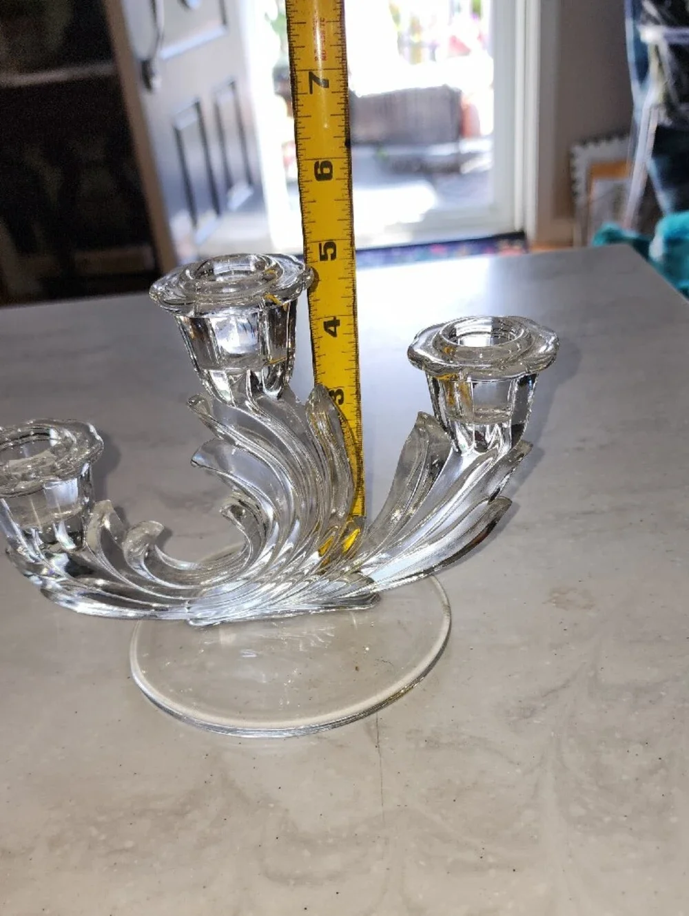Clear Glass 3-Arm Candle Holders - Set of 2